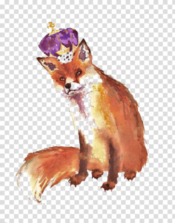 Brown fox illustration, Red fox Watercolor painting Art, Queen fox transparent background PNG clipart