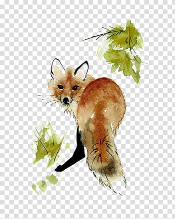 Brown fox illustration, Red fox Watercolor painting Drawing Art, fox transparent background PNG clipart