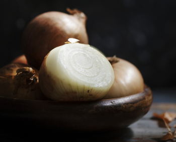 Brown Onion on Brown Wood Plate