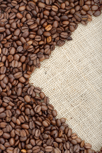 Brown roasted coffee beans. Shot in a studio