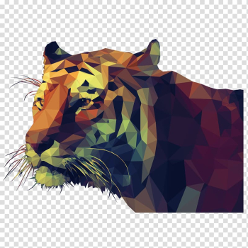 Brown tiger illustration, Tiger Low poly illustration Illustration, Abstract tiger transparent background PNG clipart