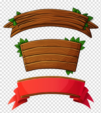 Brown wooden ribbon and red ribbon, Wood Banner Plank Logo, Wood sign transparent background PNG clipart