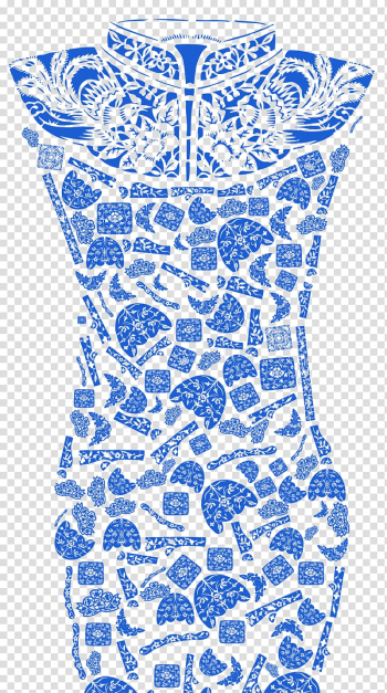 Budaya Tionghoa Cheongsam Motif, Blue and white dress transparent background PNG clipart
