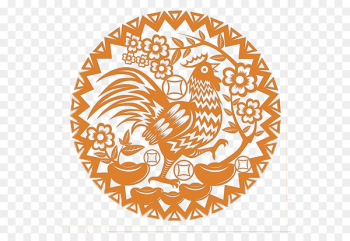Budaya Tionghoa Chicken Papercutting Chinese zodiac Chinese New Year - Orange Chinese wind cut paper cock decoration pattern 