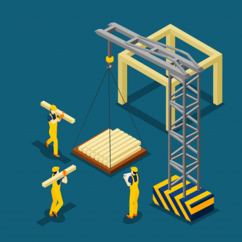 Building construction beginning isometric banner Building construction beginning isometric banner