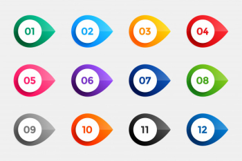 Bullet points from one to twelve in many colors Free Vector Bullet points from one to twelve in many colors Free Vector