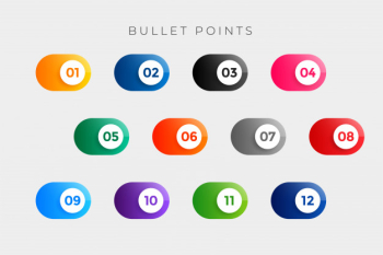 Bullet points numbers in button style from one to twelve Free Vector Bullet points numbers in button style from one to twelve Free Vector