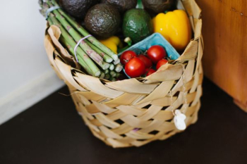 bunch of assorted produce in brown wicker basket bunch of assorted produce in brown wicker basket
