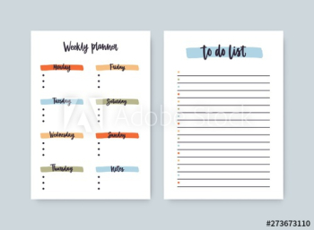 Bundle of weekly planner and to-do-list templates with headings highlighted by brushstrokes