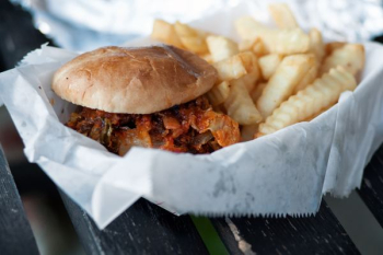 burger and fries on bowl burger and fries on bowl