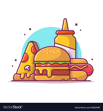 burger hot dog pizza and mustard cartoon burger hot dog pizza and mustard cartoon