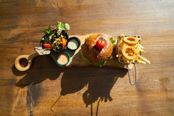 Burger on Brown Platter Burger on Brown Platter