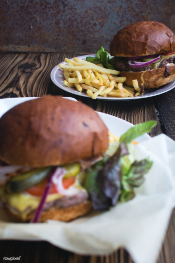 Burger with cheddar cheese and fries food pho.. | Free public domain photo - 448147