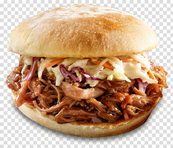 Burger with coleslaw, Pulled pork Hamburger Barbecue grill Coleslaw French fries, pork transparent background PNG clipart
