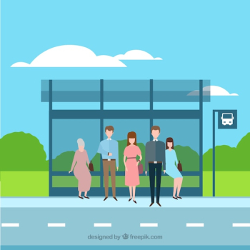 Bus stop and people with flat design Bus stop and people with flat design