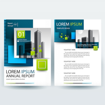 Business brochure template with Blue and Green Geometric shapes