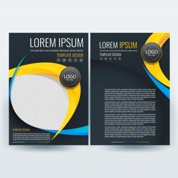 Business brochure template with Yellow and Blue Wavy Shapes