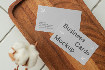 Business Card on Wood Table Mockup Business Card on Wood Table Mockup