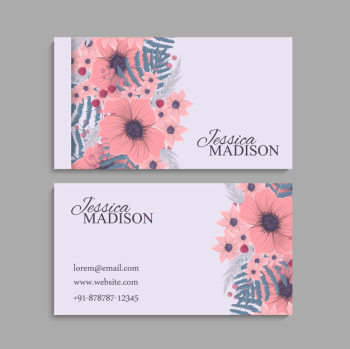 Business card template, background floral pattern Free Vector