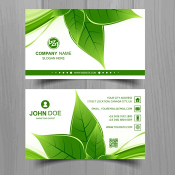 Business card with a green leaf