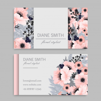 Business card with beautiful pink flowers Free Vector