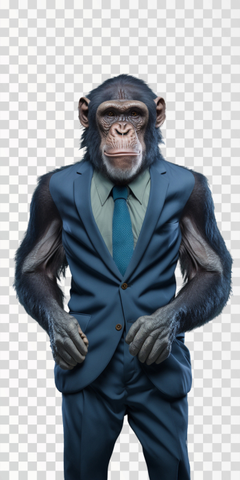 business chimpanzee in blue suit, PNG image