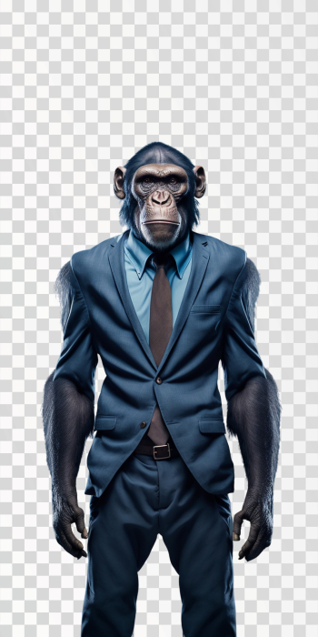 business chimpanzee in blue suit, PNG image