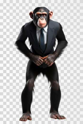 business chimpanzee wearing black suit, PNG image