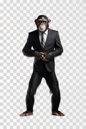 business chimpanzee wearing black suit, PNG image