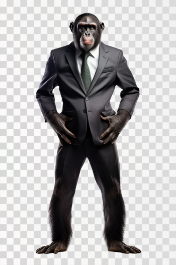 business chimpanzee wearing black suit, PNG image