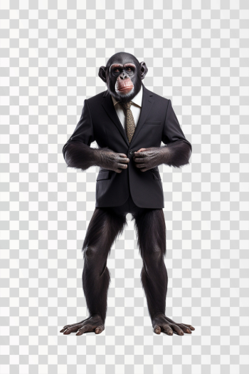 business chimpanzee wearing black suit, PNG image