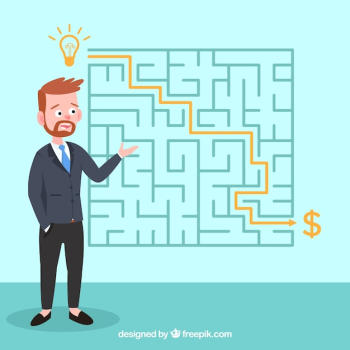 Business concept with flat labyrinth Business concept with flat labyrinth