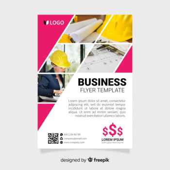 Business flyer template with mosaic pictures Free Vector