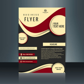 Business flyer with circles and red waves