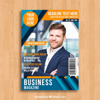 Business magazine cover template with photo