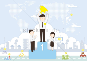 Business people on a winner podium Business people on a winner podium