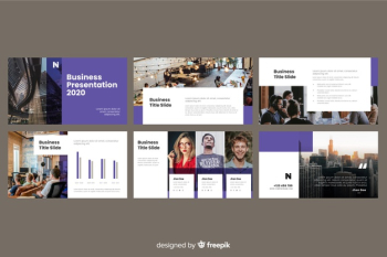 Business presentation slides with photo Free Vector