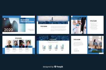 Business presentation slides with photo Free Vector