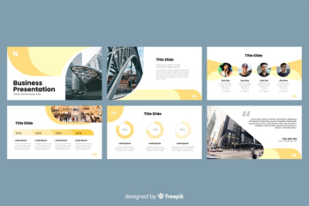 Business presentation slides with photo Free Vector