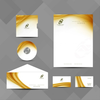 Business stationery with yellow wavy shapes