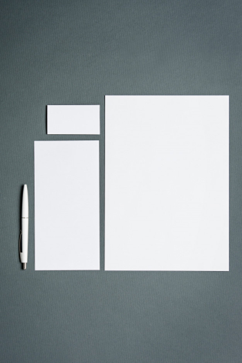 Business template with cards, papers, pen. gray space. Free Photo