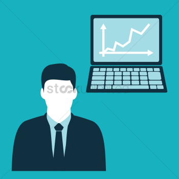 Businessman and laptop with arrows Businessman and laptop with arrows