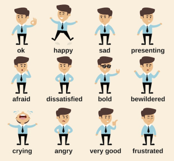 Businessman cartoon character emotions set isolated vector illustration