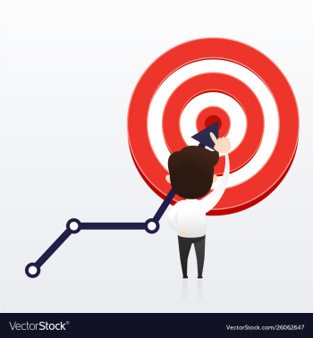 Businessman directs arrow to target aim vector image Businessman directs arrow to target aim vector image