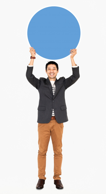 Businessman holding a blue round board | Free stock psd mockup - 491245 Businessman holding a blue round board | Free stock psd mockup - 491245