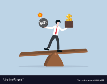 businessman on seesaw with debt and income businessman on seesaw with debt and income