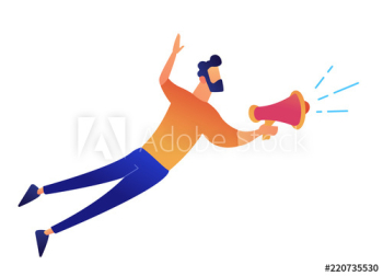 Businessman speaking or shouting into loudspeaker vector illustration Businessman speaking or shouting into loudspeaker vector illustration