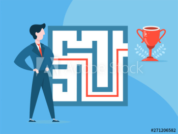 Businessman standing at the labyrinth or maze Businessman standing at the labyrinth or maze