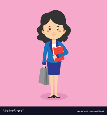 businesswoman character standing with file businesswoman character standing with file