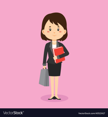 businesswoman character standing with file businesswoman character standing with file